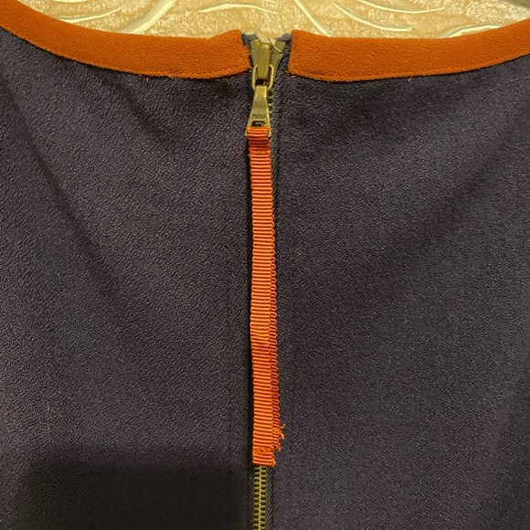 LOFT Navy w Burnt Orange Piping Flared Dress - Picture 6 of 8